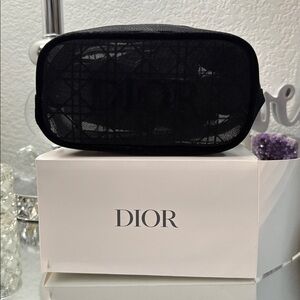 NIB Dior Black Mesh Cosmetic Pouch, Black